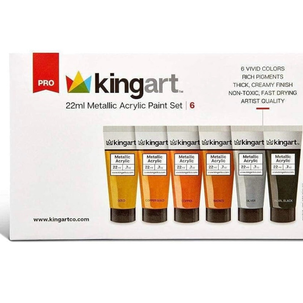 New KINGART 502-6 22 mL Metallic Acrylic Paint (Set of 6)